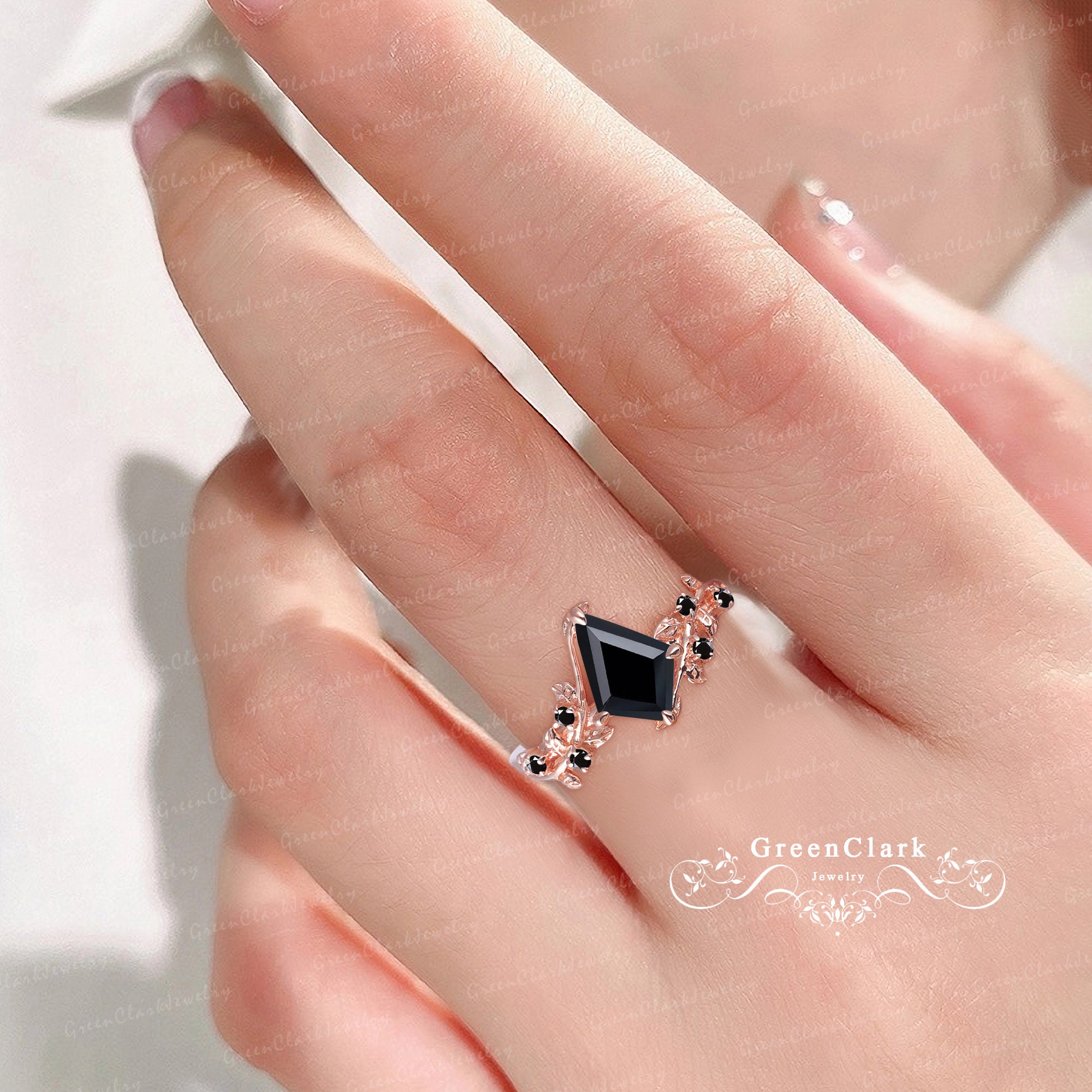 Vintage Kite Cut Black Onyx Engagement Ring Solid 14k White Vintage Kite Cut Black Onyx Engagement Ring Solid 14k White