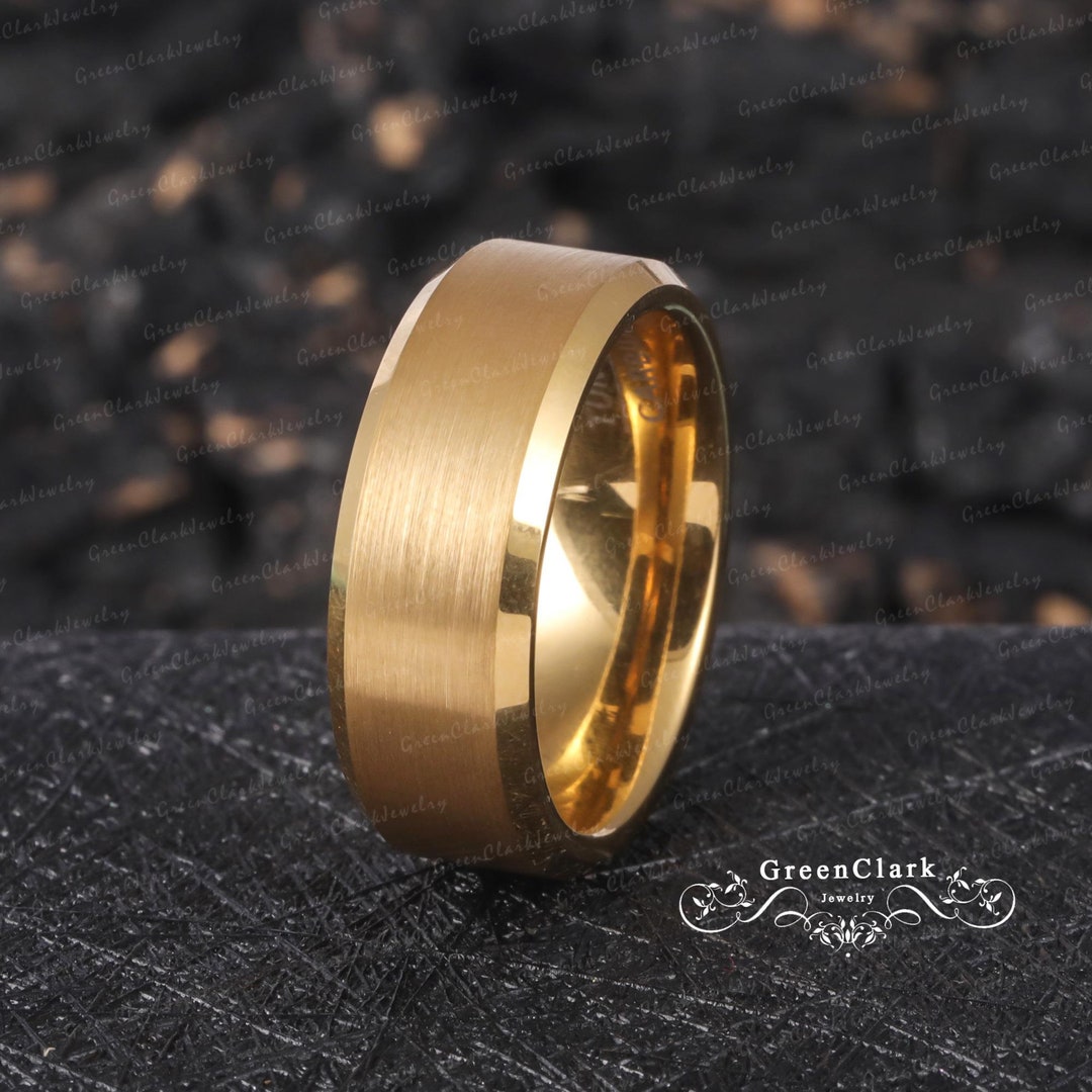 Brushed Ring Men Wedding Ring Polished Edge Art Deco Men Wedding Band ...