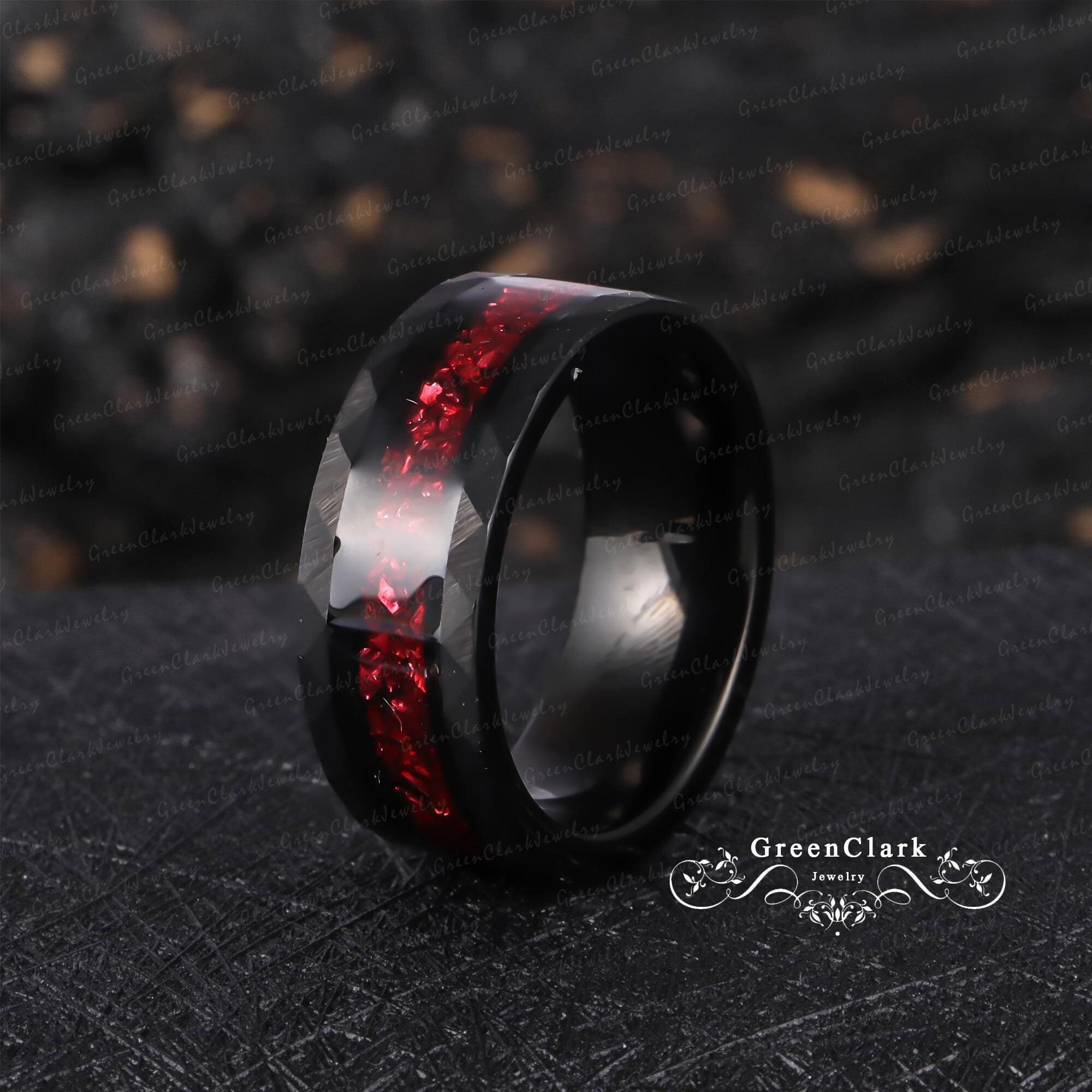 Kite Cut Garnet Couple's Ring Red Garnet Men's Wedding Ring Art