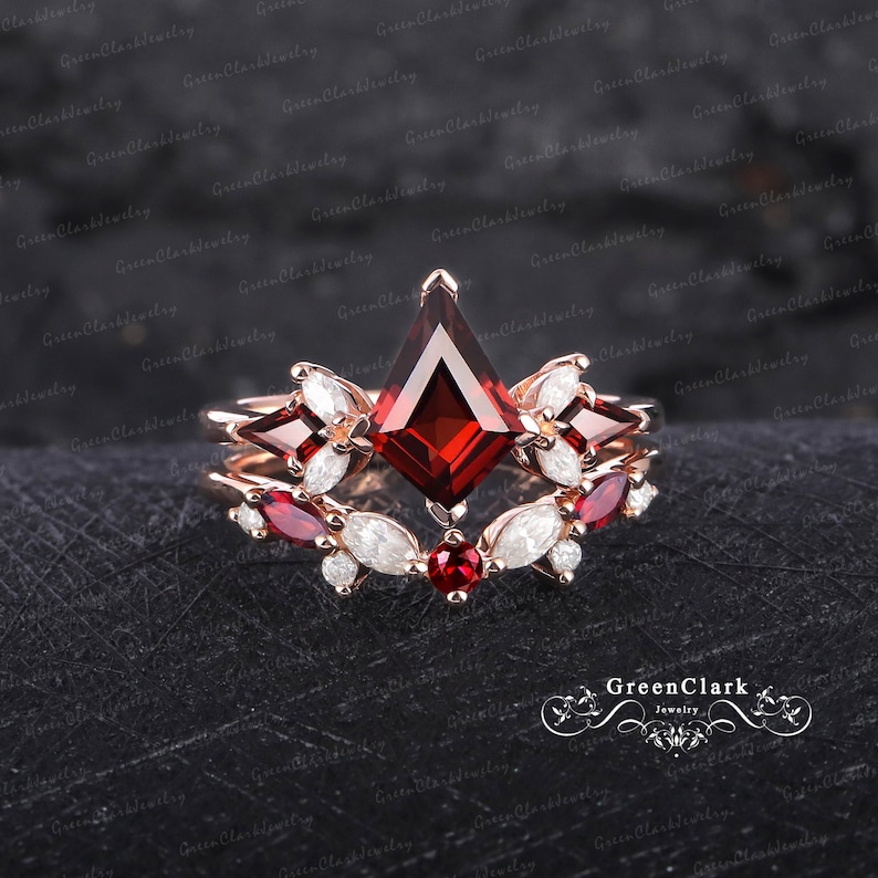 Unique Kite Cut Ruby Engagement Ring Vintage Art Deco Promise Ring