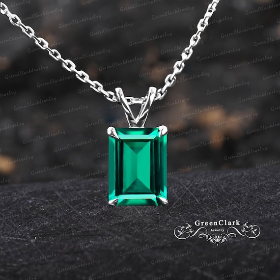 Collier Ancien Pendentif émeraude Véritable - Or Blanc Et Argent Massif - Pierre Secondaire Topaze - Occasion