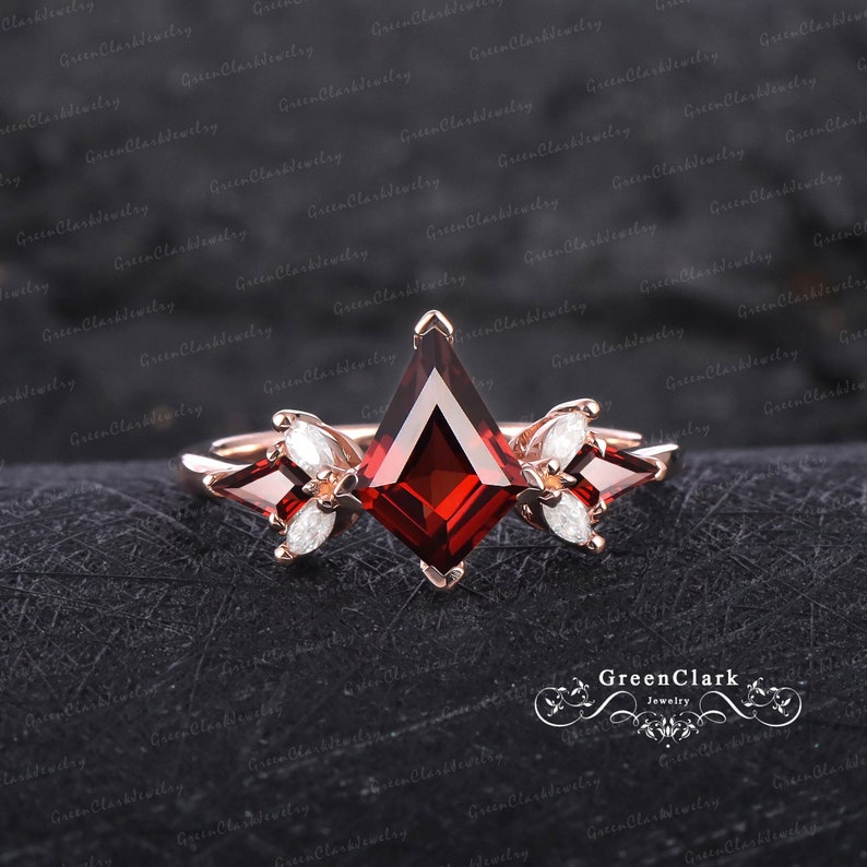 Unique Kite Cut Ruby Engagement Ring Vintage Art Deco Promise Ring