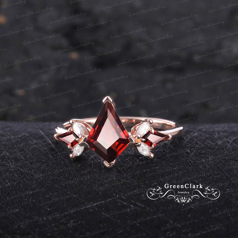 Unique Kite Cut Ruby Engagement Ring Vintage Art Deco Promise Ring