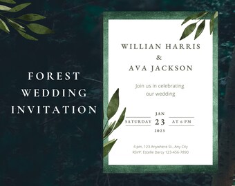 Forest Wedding Invitation Templates | Woods Wedding Templates | Tree Wedding |Green Wedding Invitation | Canva Editable | Fully customizable