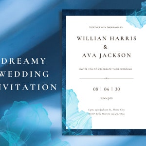 Dreamy Wedding Invitation Templates | Royal Blue Wedding Templates | Silky Wedding Invitation | Canva Editable | Fully customizable