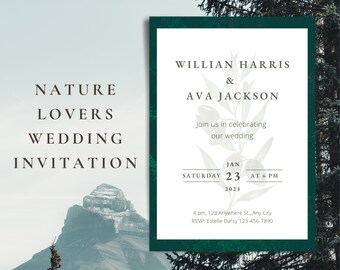 Nature Lovers Wedding Invitation Templates | Woods Wedding Templates | Tree Wedding | Green Invitation | Canva Editable | Fully customizable