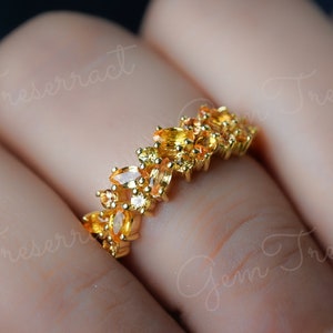 Unique Yellow Sapphire marquise cut wedding ring, Art deco natural yellow sapphire eternity ring, Yellow Sapphire bridal ring, gift for her