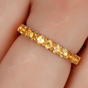 Natürlicher Citrin Eternity Bandring in Gelbgold, Halbe Eternity Citrin Ring, Ehering, Stapelbar Band, Frauenring, Geschenk für Sie
