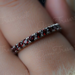 Natural Garnet full eternity wedding band ring, 14k white gold  full eternity red Garnet ring, Wedding Band, Stackable band, Woman band ring