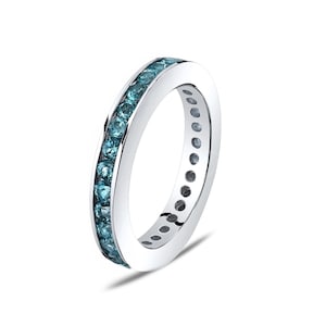 London Blue Topaz Full Eternity Ring - 14k White Gold Wedding Band