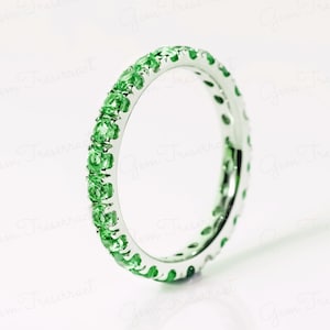 Tsavorite Garnet Full Eternity Ring - 14k White Gold Wedding Band