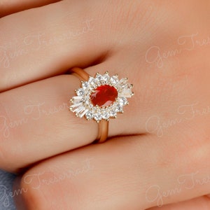 Oval Mexican Fire Opal Engagement Ring: Moissanite Accents, Sterling Silver