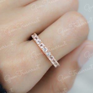 Natural Morganite Eternity Band Ring: Rose Gold Stackable Wedding Band