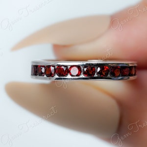 Garnet Eternity Band: 14k White Gold Channel Set Wedding Ring