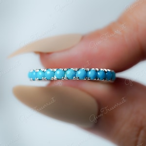 Natural Sleeping beauty turquoise full eternity wedding band ring, 14k white gold full eternity turquoise ring, Wedding Band, Turquoise ring