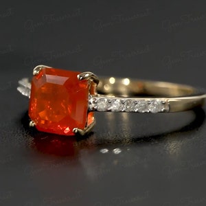 Natural Mexican Fire Opal Engagement Ring- Unit Asscher Cut Fire Opal Ring- Orange Fire Opal Ring -Bold Ring-Bridal Ring-Propose Ring gift