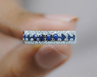 Trouwring koningsblauwe saffier: art deco sterlingzilveren ring