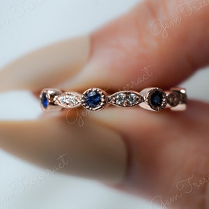 Royal Blue Sapphire Eternity Band: Moissanite White Gold Ring