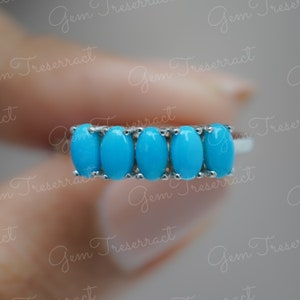 Arizona Sleeping Beauty Turquoise Ring: Sterling Silver Oval 5-Stone Engagement Ring