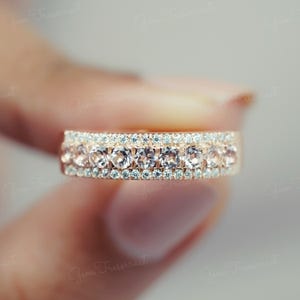 Morganite Eternity Band Ring: Rose Gold Moissanite Wedding Band