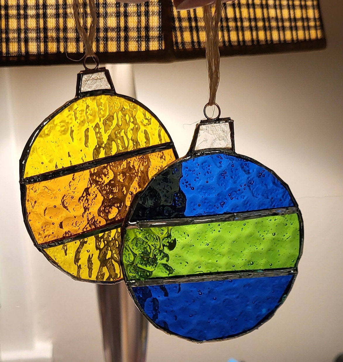 PAIR of Stained Glass Textured Glass Ball Ornaments Etsy