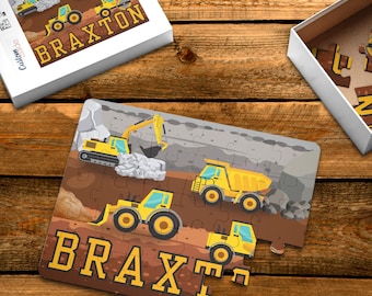 Personalized Construction Trucks Name Puzzle, Custom Children's Jigsaw Puzzle, Custom Name Puzzle, Children's gift, Custom gift for kids,