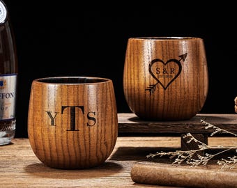 Charred Wooden Bourbon Glasses, Engraved Wood Cup For Whiskey Lover, Personalized Groomsmen Gift, Gift for Dad, Custom Father's Day Gift