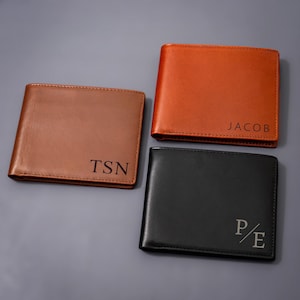 Mens Leather Wallet Personalized, Custom Engraved Wallet, Groomsmen Wallet, Boyfriend Gift, Anniversary Gift for Him, Christmas Gift for Dad