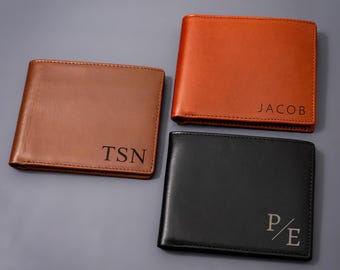 Mens Leather Wallet Personalized, Custom Engraved Wallet, Groomsmen Wallet, Boyfriend Gift, Anniversary Gift for Him, Christmas Gift for Dad
