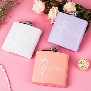 Custom Flower Flask Bridesmaid Flask Floral Bridal Party Gifts Laser Engraved Flask Personalized Women's Flask Bridesmaid Gift zdjęcie 5