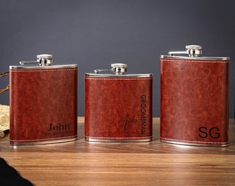 Personalized Flask for Men, Leather Flask, Groomsmen Flasks, Groomsmen Gifts, Flask for Groomsmen, Custom Flask, Gifts for Groomsman