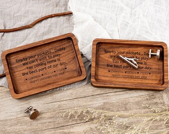 Bandeja de manobrista personalizada para homens - Esvazie seus bolsos, papai, bandeja de madeira gravada personalizada, presente de dia dos pais para o pai, bandeja de madeira personalizada para guardar tudo