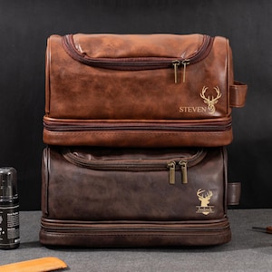 Trousse de toilette en cuir personnalisée pour homme, cadeaux de garçons d'honneur, kit Dopp gravé personnalisé, cadeau d'anniversaire pour petit ami, cadeau de Noël pour lui