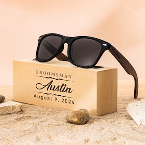 Personalized Walnut Wood Sunglasses, Groomsman Sunglasses, Groomsmen Gifts, Bachelor Party Gift, Wedding Gift For Guys, Groomsmen Proposal
