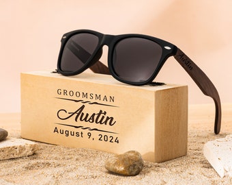 Personalized Walnut Wood Sunglasses, Groomsman Sunglasses, Groomsmen Gifts, Bachelor Party Gift, Wedding Gift For Guys, Groomsmen Proposal