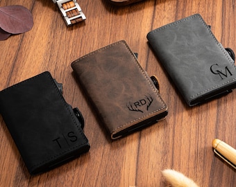 Billetera de cuero personalizada con clip para billetes, regalo para padrinos de boda, tarjetero de cuero para hombre, clip para billetes personalizado, billetera para padrinos de boda, regalo de Navidad para él