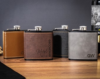 Groomsmen Gift, Personalized Leather Flask for Men, Groomsmen Flask, Custom Leather Hip Flask, Best Man Flask, Initials Groomsman Flask