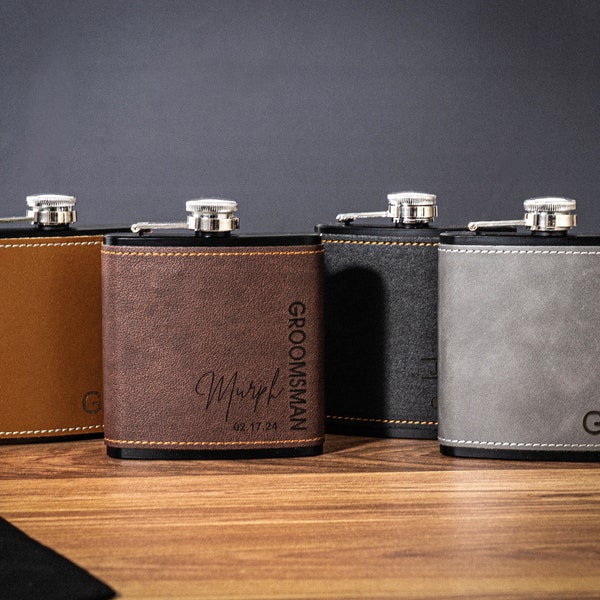 Groomsmen Gift, Personalized Leather Flask for Men, Groomsmen Flask, Custom Leather Hip Flask, Best Man Flask, Initials Groomsman Flask