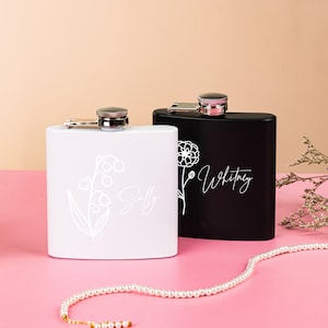 Custom Flower Flask Bridesmaid Flask Floral Bridal Party Gifts Laser Engraved Flask Personalized Women's Flask Bridesmaid Gift zdjęcie 9