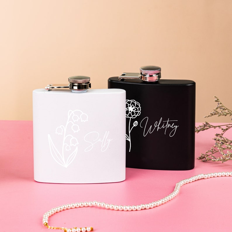 Custom Flower Flask Bridesmaid Flask Floral Bridal Party Gifts Laser Engraved Flask Personalized Women's Flask Bridesmaid Gift zdjęcie 9