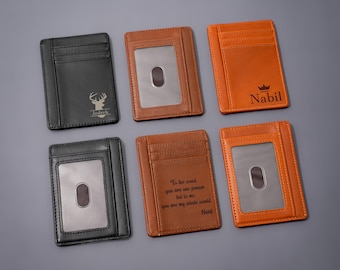Billetera delgada personalizada, regalo de Navidad para hombres, tarjetero de cuero minimalista, tarjetero personalizado, regalo para papá, regalo de aniversario para él