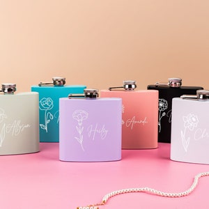 Custom Flower Flask Bridesmaid Flask Floral Bridal Party Gifts Laser Engraved Flask Personalized Women's Flask Bridesmaid Gift zdjęcie 4