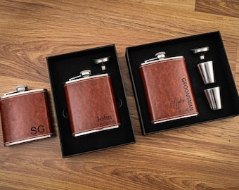 Personalized Flask for Men, Leather Flask, Groomsmen Flasks, Groomsmen Gifts, Flask for Groomsmen, Custom Flask, Gifts for Groomsman