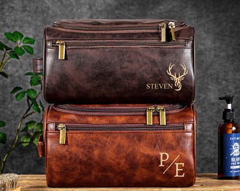 Personalized Men's Leather Toiletry Bag, Groomsmen Gifts, Dopp Kit, Travel Toiletry Bag, Anniversary Gift for Him, Christmas Gift for Men