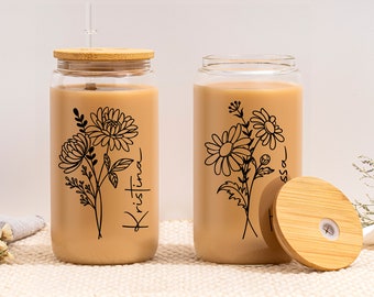 Personalized Birth Flower Tumbler, Custom Birth Flower Coffee Cup With Name, Bridesmaid Gift, Gift for Her, Party Favor, Bridesmaid Proposal