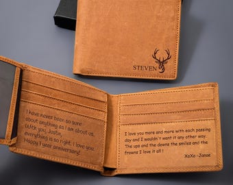 Billetera personalizada, billetera grabada para hombre, billetera de regalo para padrinos de boda, billetera de cuero personalizada, regalo de aniversario, regalo de Navidad para él, novio