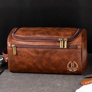 Trousse de toilette personnalisée en cuir pour homme, cadeaux de garçons d'honneur, accessoire en cuir pour homme kit Dopp, cadeau d'anniversaire pour lui, cadeau de Noël pour homme