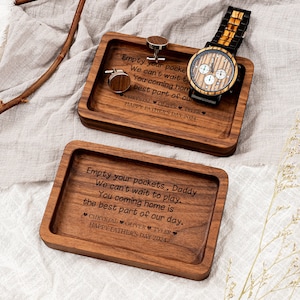 Personalized Valet Tray for Dad, Father's Day Gift, Catch All Table Tray, Birthday Gifts for Dad, Custom Valet Tray, Engraved Wood Key Tray