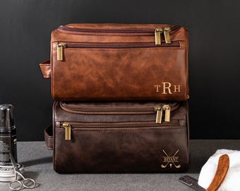 Personalized Men's Leather Toiletry Bag, Groomsmen Gift, Dopp Kit For Him, Men's Leather Accessory, Anniversary Gift, Christmas Gift for Men