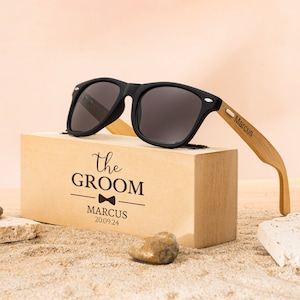 Gepersonaliseerde bamboe hout, stalknecht zonnebril, cadeaus voor bruidsjonkers, vrijgezellenfeest cadeau, huwelijkscadeau voor jongens, voorstel bruidsjonker